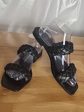 Dolce Vita Indy Sandal Slide 8.5 Black Braided Square Toe Chic Minimalist